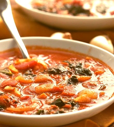 Spicy Chorizo, Cippolini, And Tomato Soup