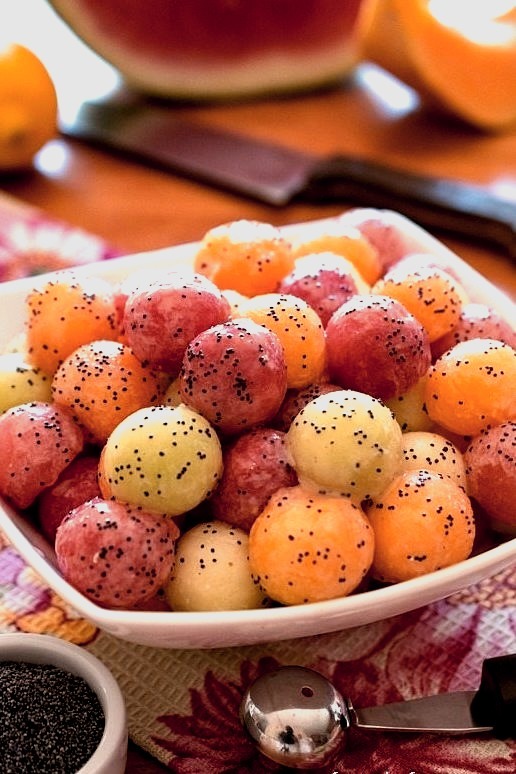 Melon Balls with Poppy Seed Dressing