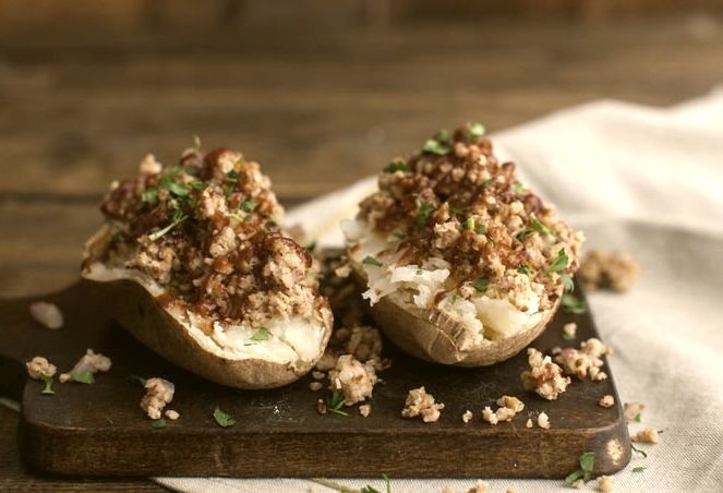 Barbecue Brown Rice Crumble Loaded Potatoes