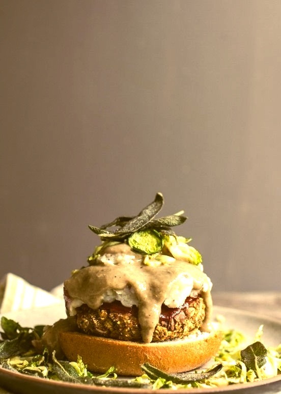 Meatloaf Veggie Burger with Mashed Potatoes + Gravy