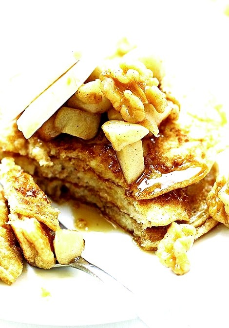 Apple, Walnut and Brie Bread Pudding Pancakes
