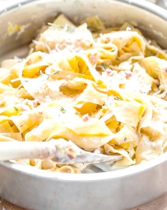 creamy leek & pancetta pappardelle for two